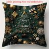 Christmas Pillowcase, Cute Cartoon Imitation Embroidery Linen Print Sofa Pillow Cover, Festival Decoration, Festival Gift (Pillow Insert Not Included)