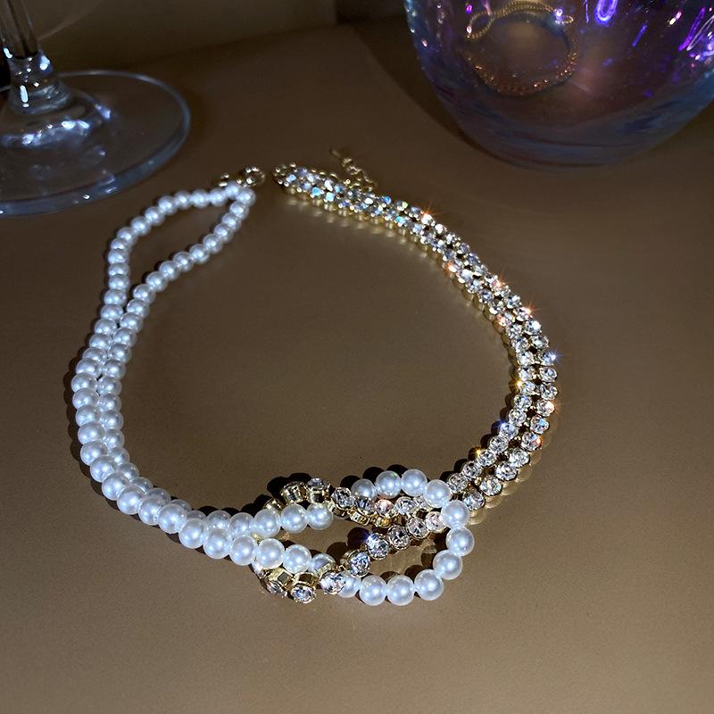 Retro Rhinestone Water Drop Tassel Pearl Necklace – Elegant Clavicle Chain Fashion Jewelry for Women