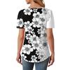 Women's Fashionable Casual Short Sleeve Button Floral Print Round Neck Pullover Top