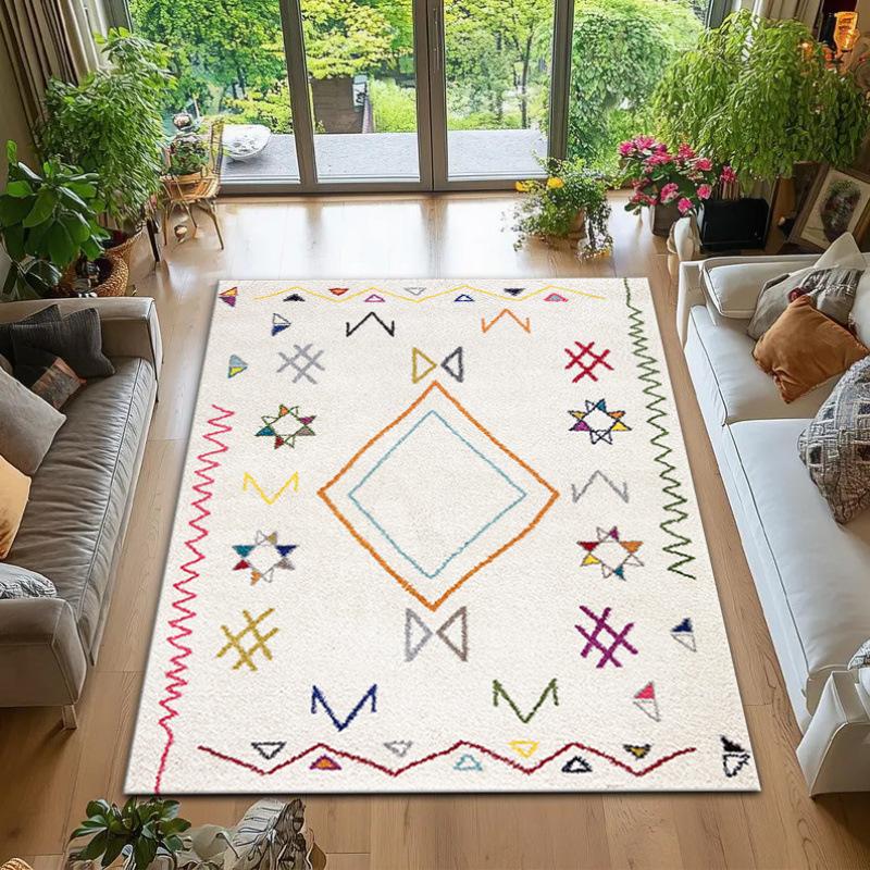 Moroccan Ethnic Style Carpet Nordic Style Simple Geometric Pattern Rug Living Room Bedroom Bedside Non Slip Pad Home Decoration