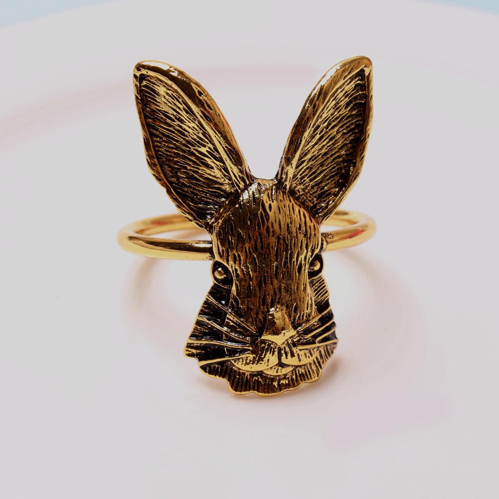 6pcs/lot Thanksgiving Alloy Bunny Napkin Ring Easter Antique Gold Bunny Head Napkin Button Napkin Ring