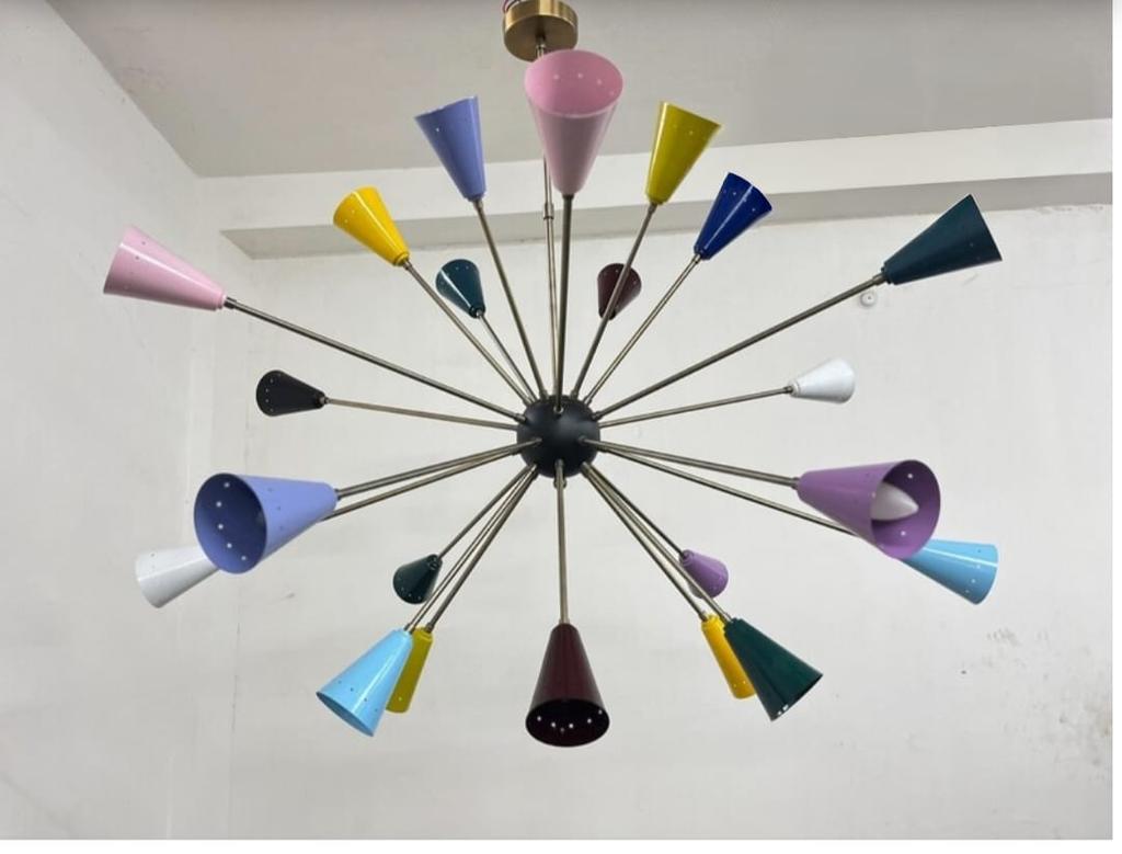 Mid Century 24 Multi Color Shade Metal Big Sputnik Chandelier Light Designer Ceiling Fixture Mid Century Ceiling Light Fixture