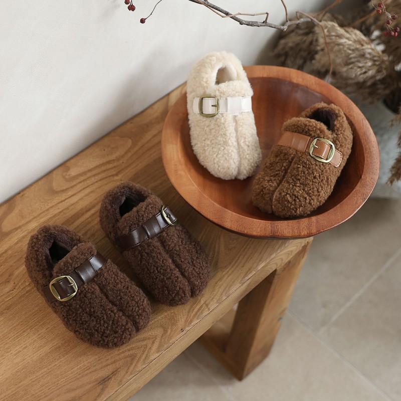 Kids Warm Fleece-Lined Slip-On Boots Girls Boys Winter Indoor Shoes TPR Sole Coral Fleece Upper