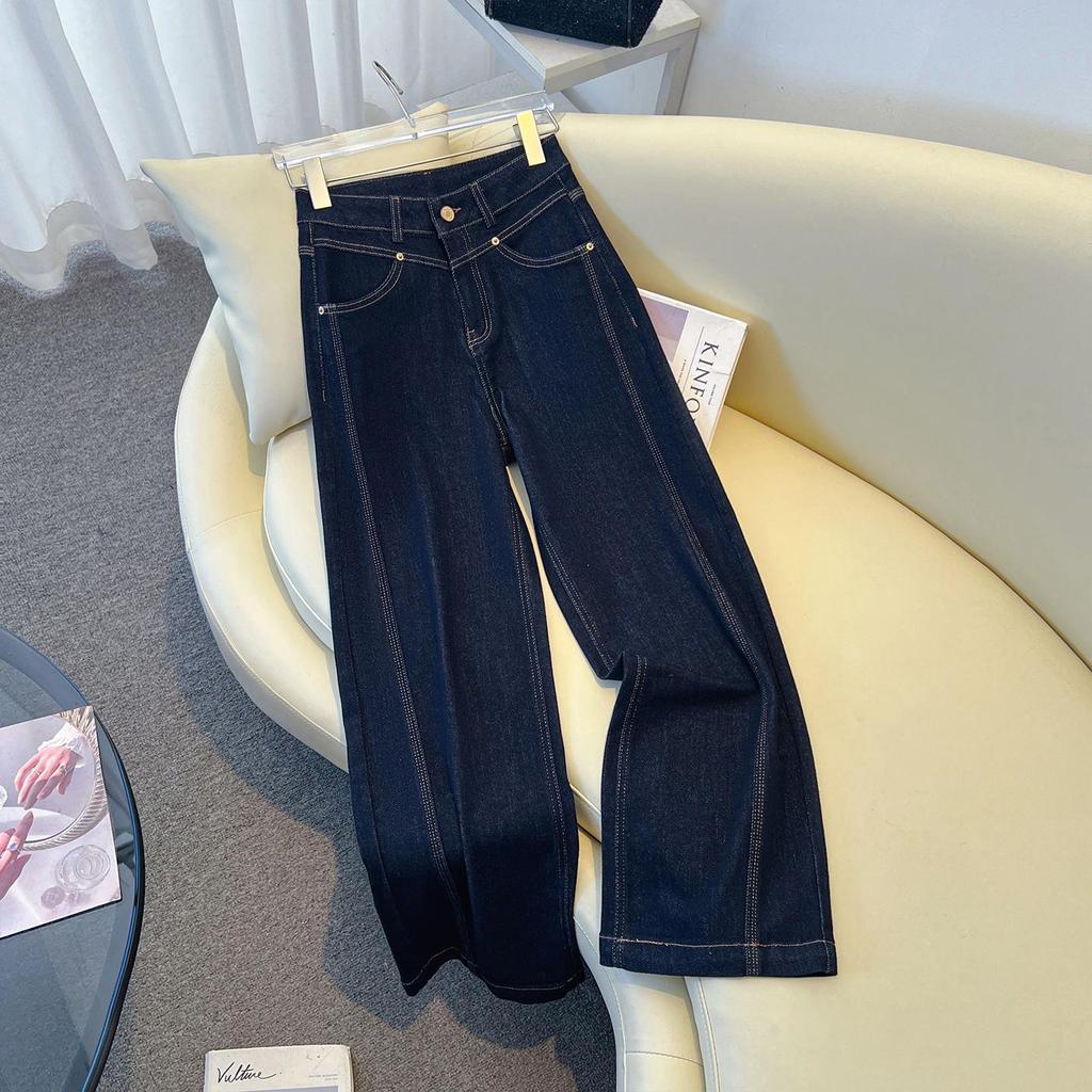 Women's High-Waisted Loose Slimming Floor-Sweeping Jeans - Trendy Straight-Leg Pants for Spring and Autumn 2025
