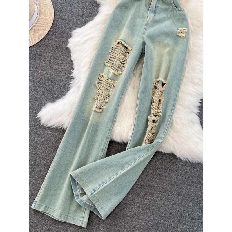 American Retro Casual High Waist Hole Loose Pants Tube Top