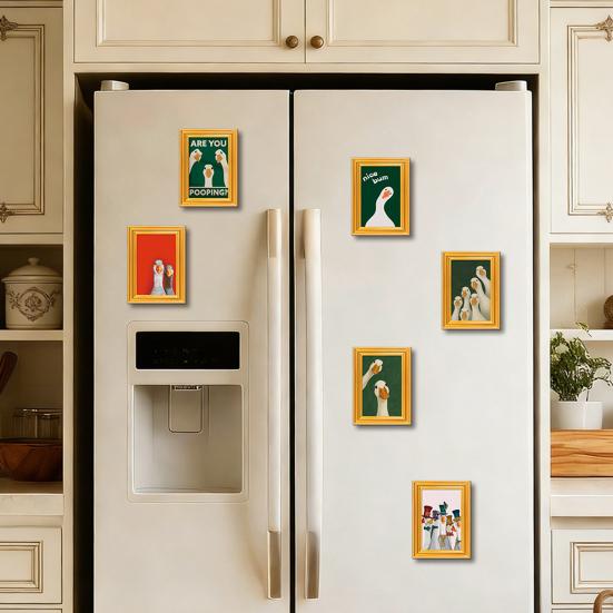 1/5/6Pcs Drinking Animal Cat Refrigerator Magnet Vintage Wooden Frame Animal Fridge Magnet Home Kitchen Office Decoration Animal Lover Gift