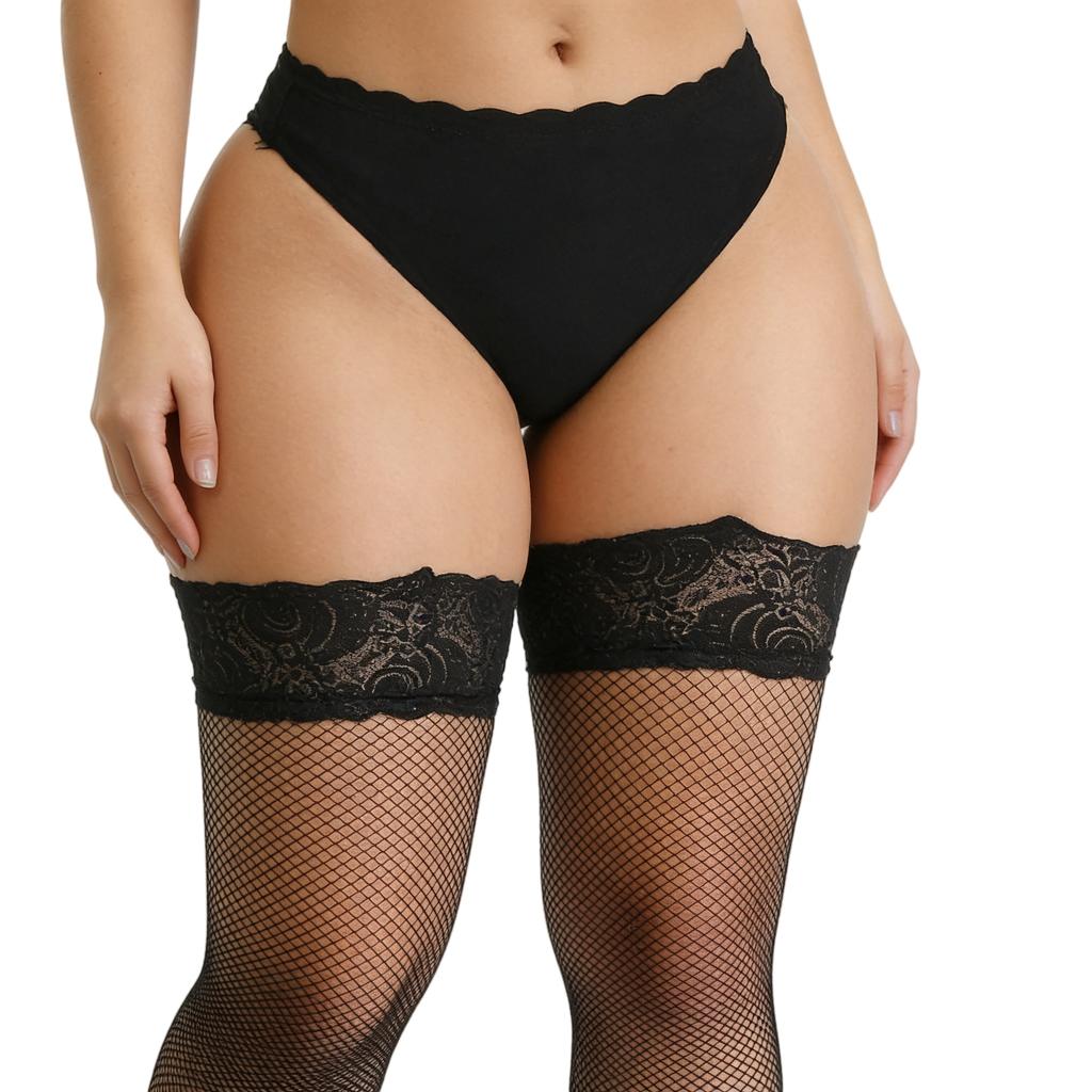 Women's Large Size Lace Top Stockings with Floral Embroidery Elegant Charming Wear