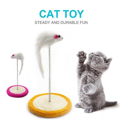1PCS Funny Cat Toy Sisal Spring Plate Plush Mouse Play Plate Puzzle Interactive Feather Self-Hey Cat Scratching Board Pet