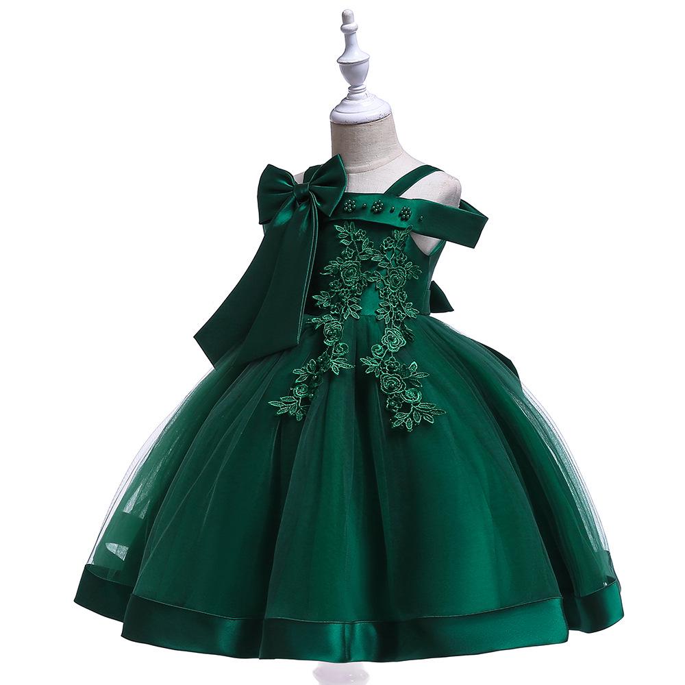European & American Children's One-Shoulder Piano Performance Evening Dress with Bow