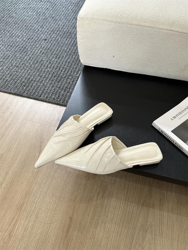 

Плиссированные шлепанцы Обувь Женские мюли Обувь Весна 2024 Сандалии Мода Неглубокие слипоны Женские туфли на плоской подошве Женские тапочки 40 грязно-белый