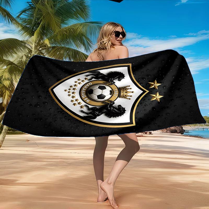 Qarabag Golden Crested Football Emblem Beach Towel, Quick-drying, Easy to Care for, Suitable for Both Fitness and Beach Vacations,Sports Essential