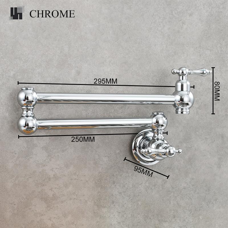 Antique Wall-Mounted Brass Kitchen Faucet Brushed Gold Single-Hole Double-Switch Sink Rotatable And Foldable Single Cold Wall