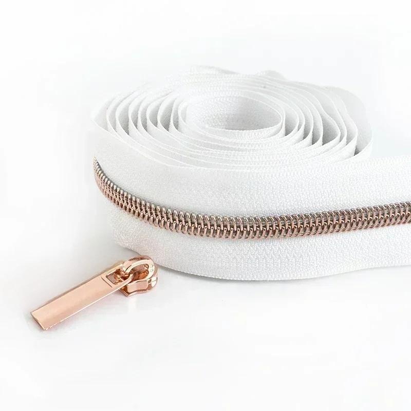 Cintas de Cremallera de Nylon #5 de 1/2/3/4/5 Metros con Deslizadores Cremalleras de Espiral Bolsa Cartera Bolsillo Tiradores de Cremallera Kit de Reparación de Cabezal Accesorios de Costura