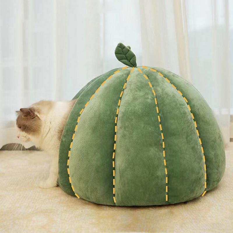 Pumpkin Shape Cat Bed Semi Enclosed Cat Cave House Winter Thickened Halloween Pet Hideaway For Kittens Puppy Pets Supplies