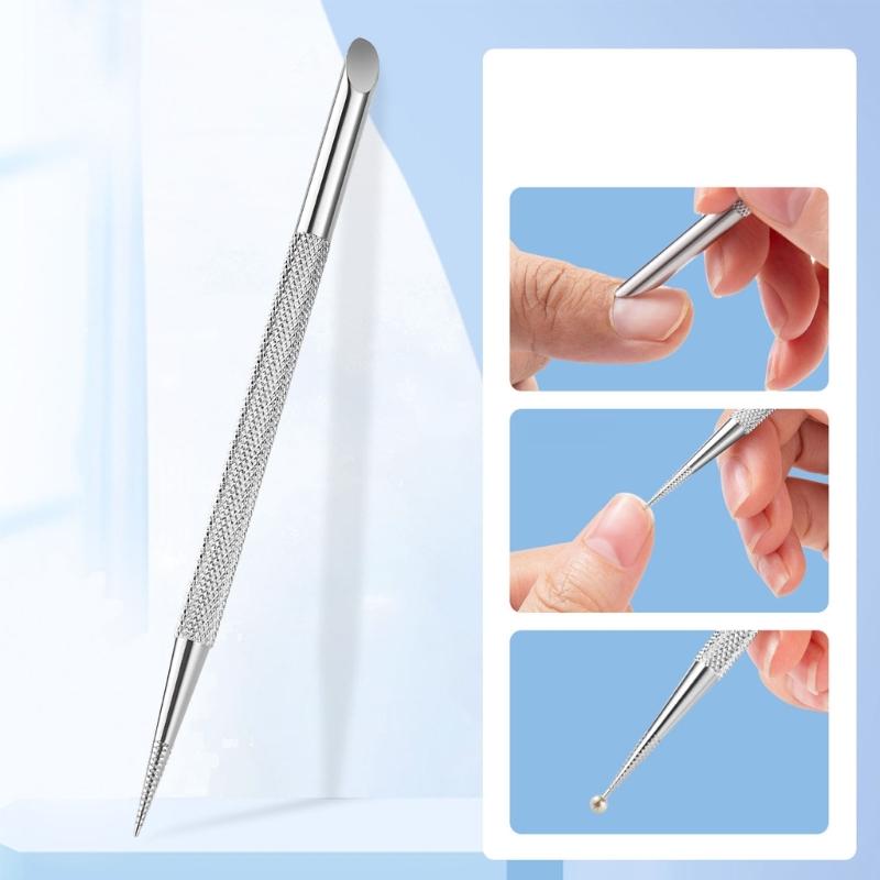 Double Ended Cuticle Pusher Remover Cleaner Nail Art Dotting Pen Stainless Steel Manicure Pedicure Nail Art Care Tool