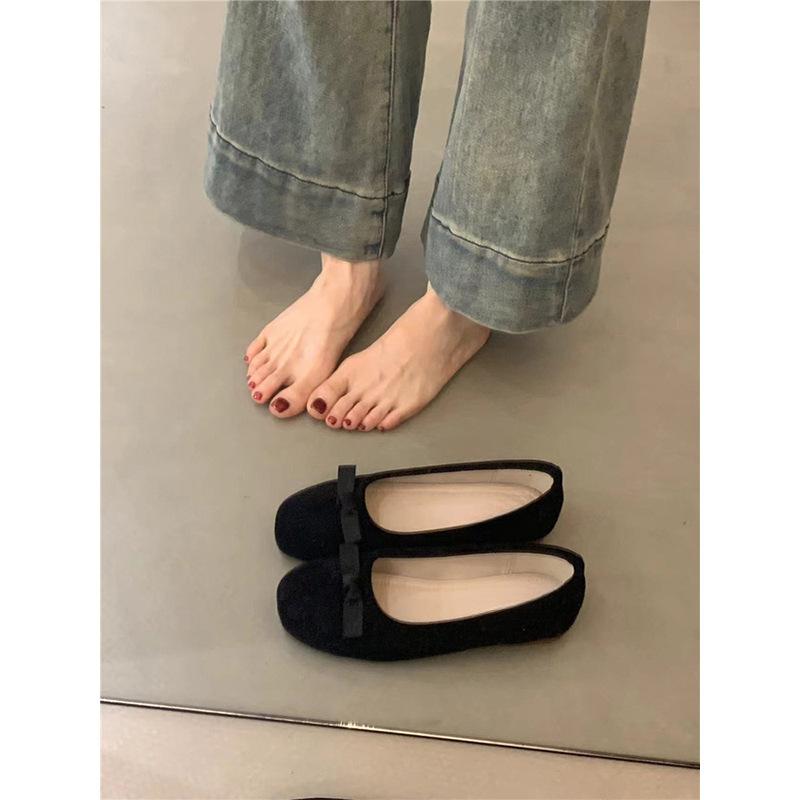 

Французские балетки с круглым носком и бантом для девочек, летние новые туфли на плоской подошве для девочек 2025 года, нежные вечерние туфли, одинарные туфли 40 чёрный