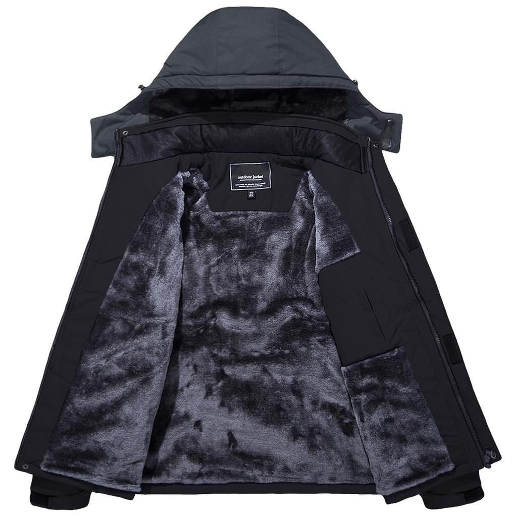 KEFITEVD Winter Mountain Windproof and Warm Jacket for and Gray and Size L Men's Parka, Fleece-Lined Mountaineering, Camping, Fishing, Black, (JP)