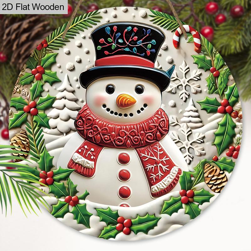 Christmas Wooden Sign with Snowman Pattern - Navidad Round Sign for Front Door, Wall Hanging Decor - Ideal Christmas Decoration