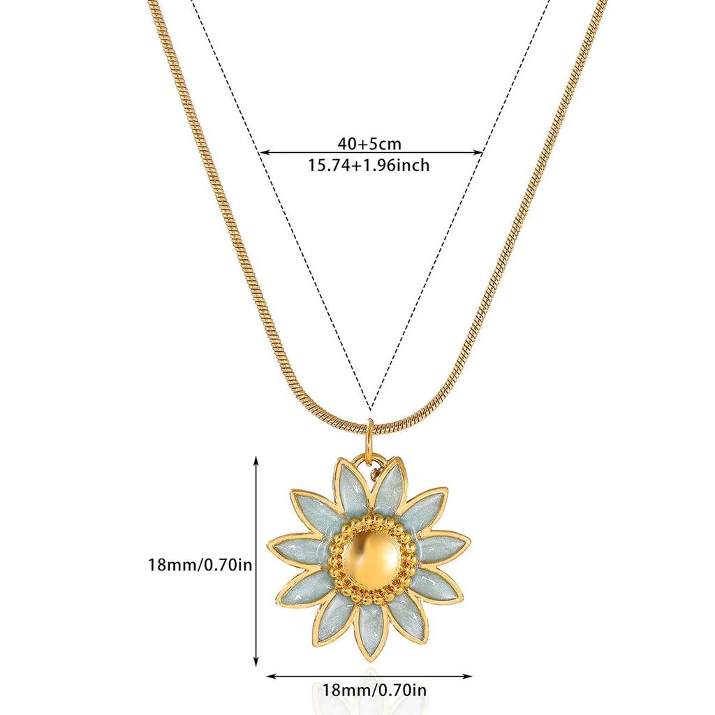 Elegant Enamel Sunflower Pendant Necklaces for Women Gold Stainless Steel Sunflower Necklace Praty Christmas Jewelry Gifts