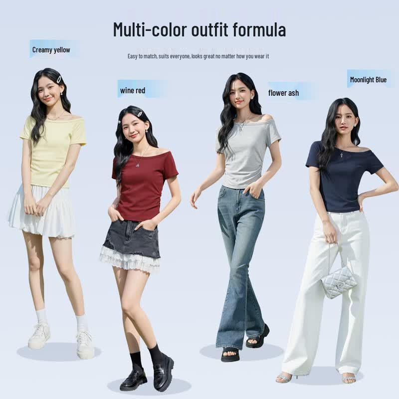 MINISO Women's Off-Shoulder Slim Fit T-shirt