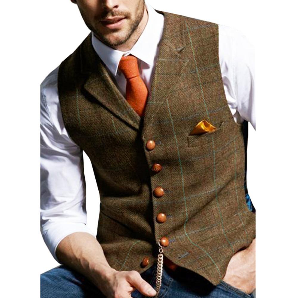 Men's Vests Tweed Suit Business Clothing for Men Striped Waistcoat Punk Vest Groomman Wedding Brown Black Grey Jacket Bleazer