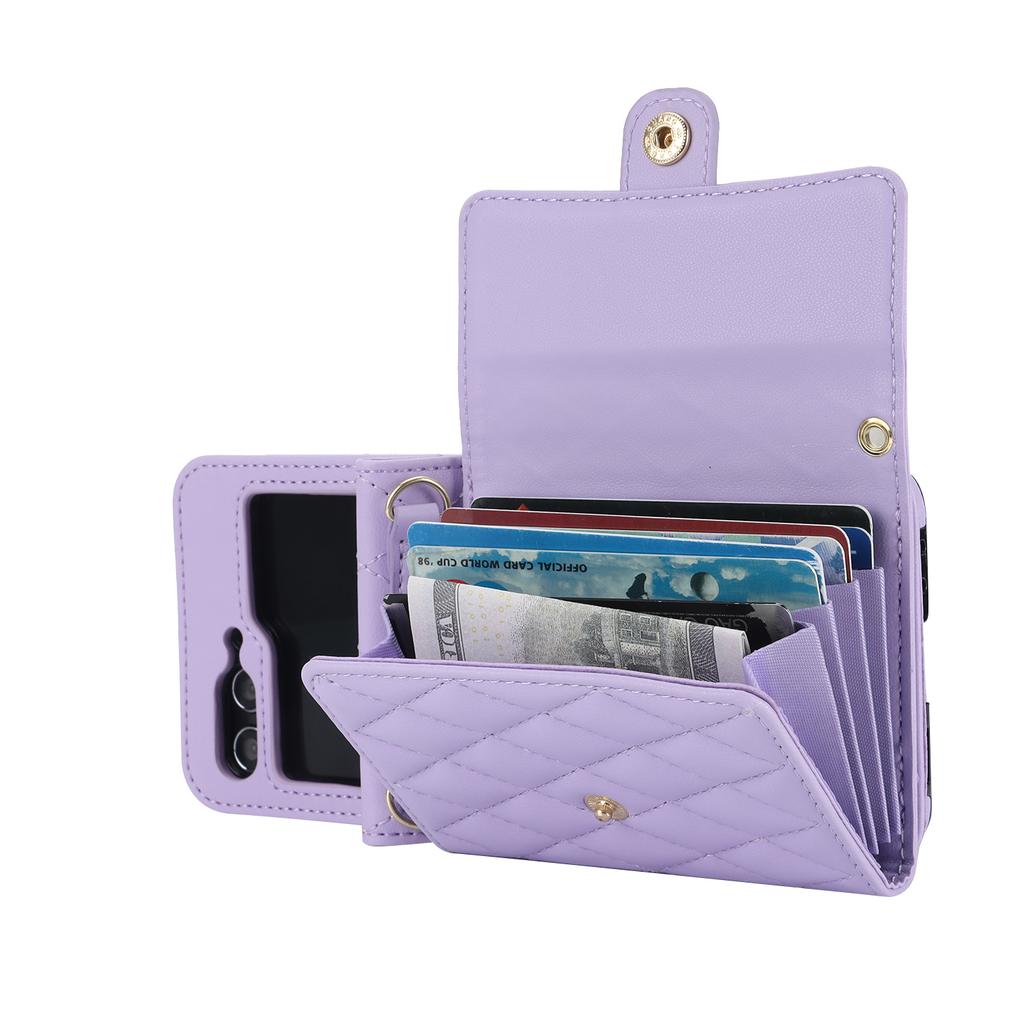 Crossbody Bag Fashion Leather Case For Samsung Galaxy Z Flip 7 FE 6 5 4 3 Flip7 Flip6 Flip5 5G Long Lanyard Wallet Card Cover