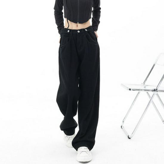 

Женские джинсы прямого кроя в стиле Гонконга, осень 2022 года, свободные брюки с регулируемой средней талией 3XL чёрный