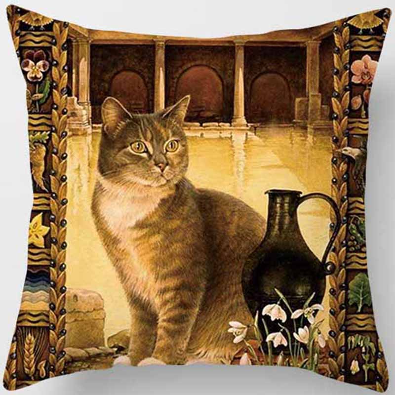 Vintage Cat Series Printed Pillowcase Living Room Sofa Chair Bed Cushion Cover Bedroom  Home Decoration Hug Pillowcase