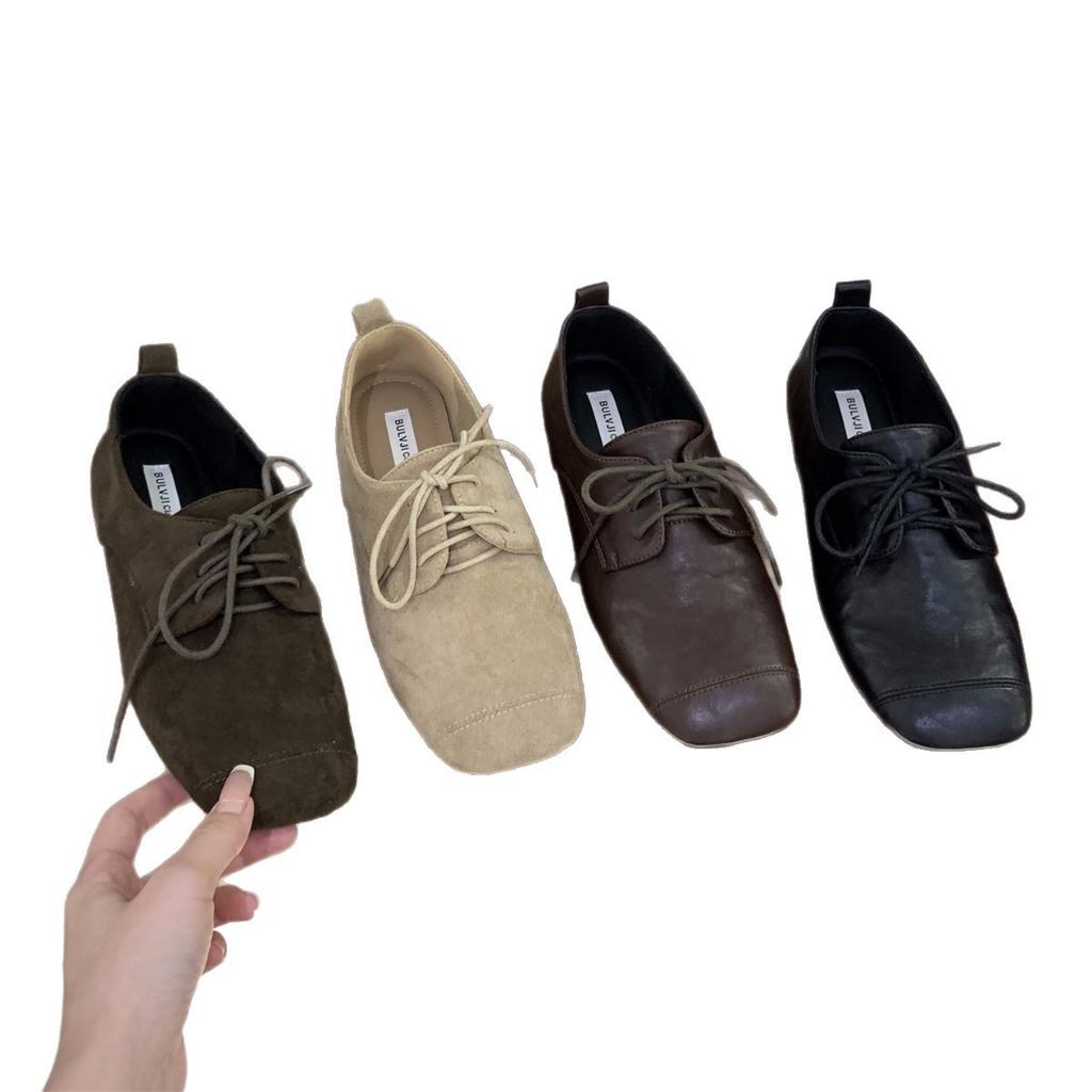 Niche lace-up black loafers single shoes women's shoes 2025 spring and autumn flat bottom with skirt British style small leather shoes