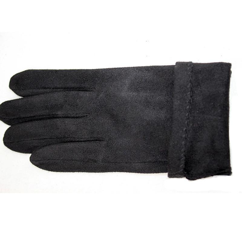 Suede Knitted Gloves Women's Touch Screen Thin Elastic Man-Made Material Black Spring and Autumn Warm Hand Finger Gloves