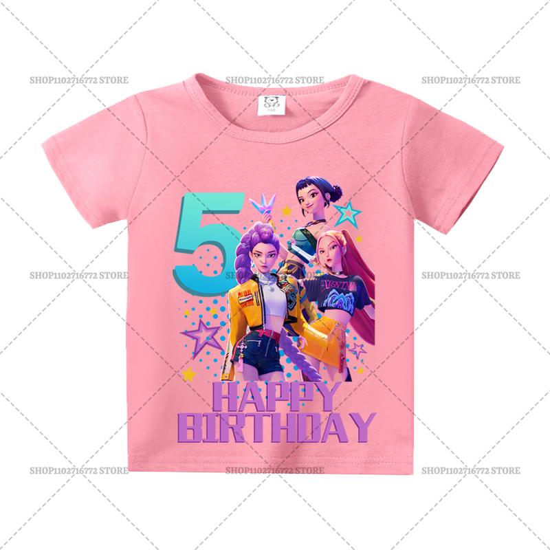 KPop Demon Hunters T-Shirt Movie Huntrix Pink Clothes Personality Number Simple Basic Tops Girls Absorbent Shirts Birthday Gift