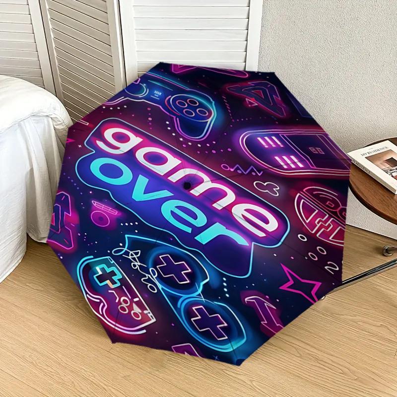 Neon Gaming Neon Game Over Automatic Opening Umbrella - Portable Folding Design with 8-Bone Steel Frame, , Ideal Gift for Gamers, Travelers,