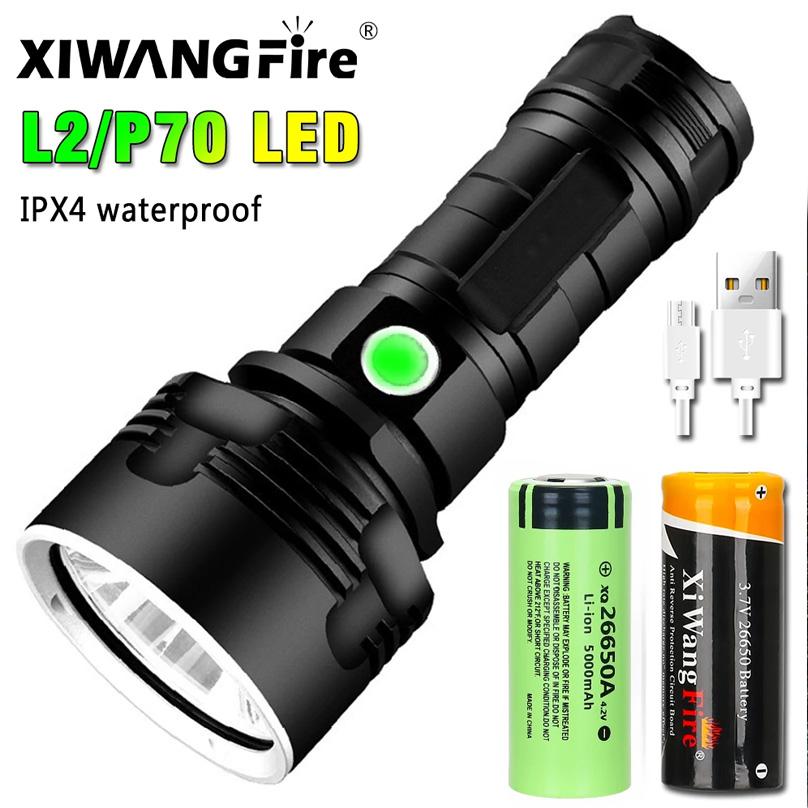 A Super Bright LED Flashlight USB Rechargeable Waterproof Lamp XM-L2 XHP70 Outdoor LightingTactical Torch Ultra Bright Lantern
