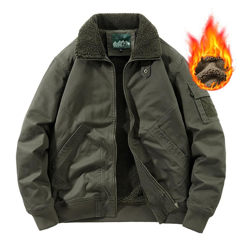 Autumn and Winter New Velvet Cotton Washed Lamb Wool Jacket Cotton Clothes Men's Outdoor Casual Turtleneck Baseball Jacket