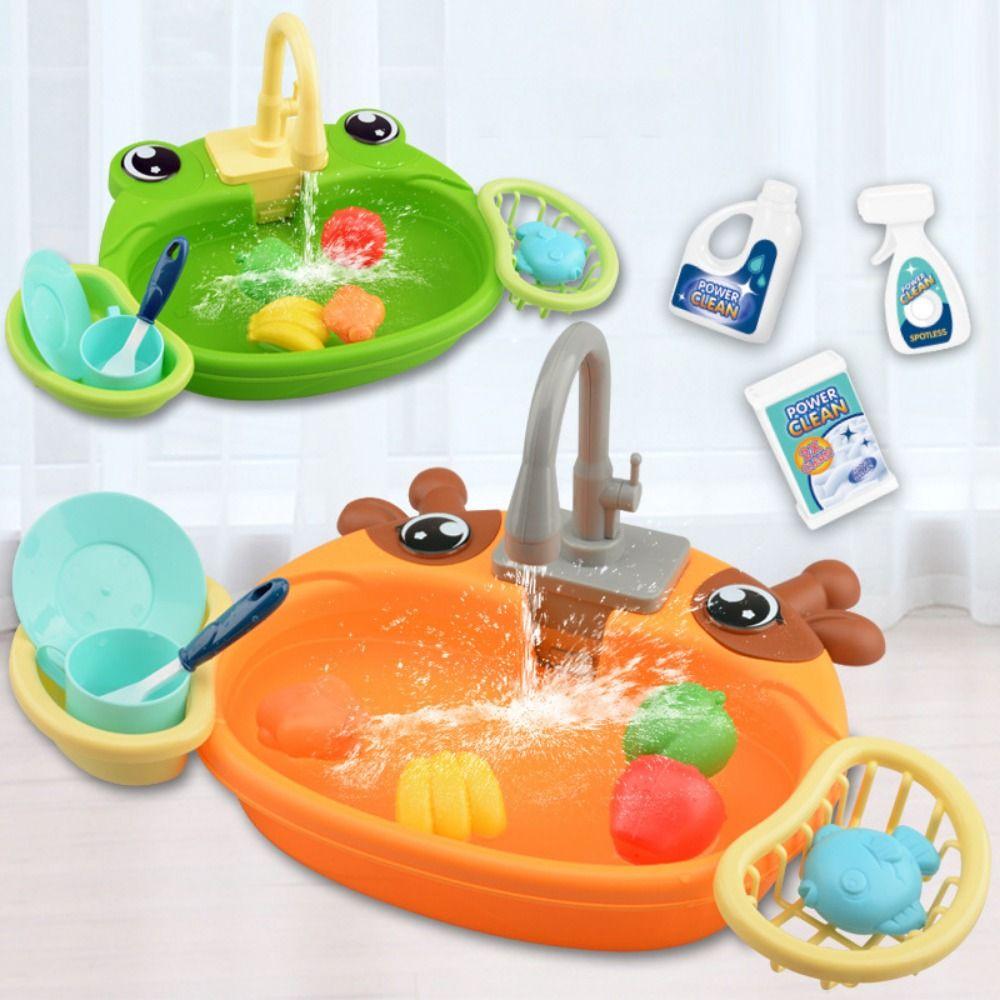 Educational Simulation Kitchen Sink Set Platic Montessori Game Toy Electric Dishwasher Kids Toy