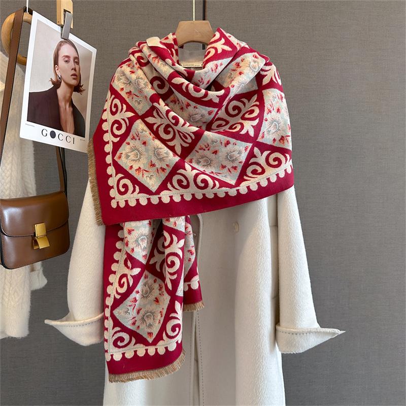 Winter Warm Cashmere Scarf for Women Luxury Print Pashmina Shawl Wrap Neckerchief Female Bufanda Echarpe Design Headband