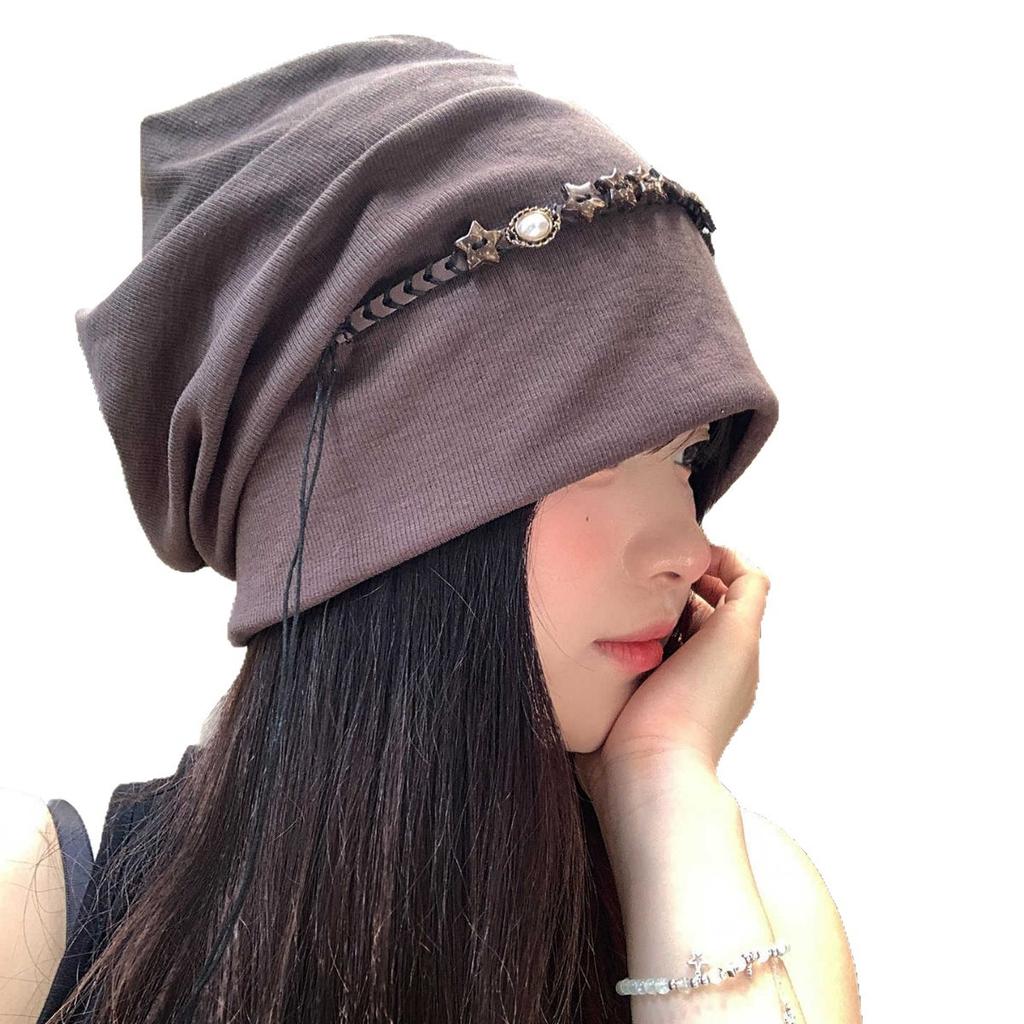 Korean Star Beaded Tassel Pile Hats Autumn and Winter Versatile Retro Pullover Hat Windproof and Warm Big Head Circumference Cold Hat Trend
