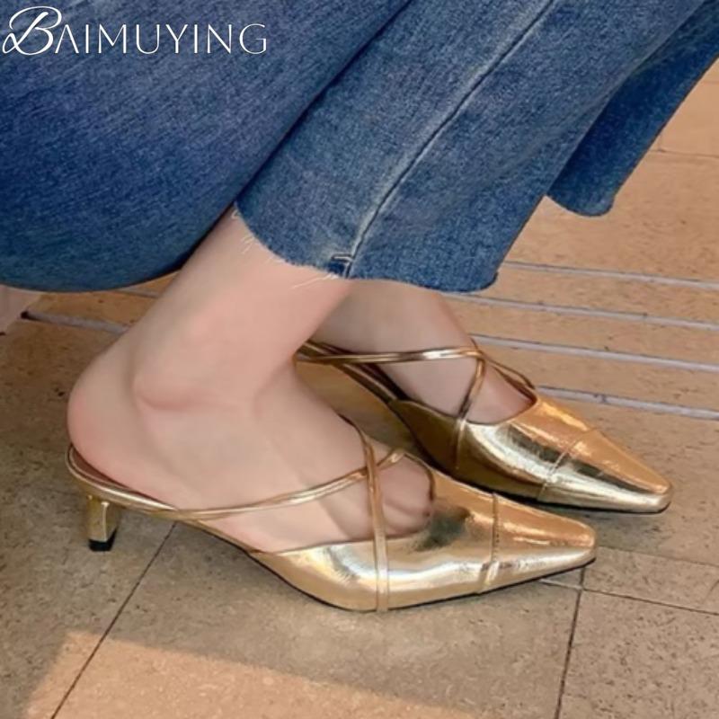 Luxury Slippers High Heels Sandals Women Shoes Pointed Toe Mules Summer 2025 Trend Dress Party Sexy Woman New Pumps Sandalias