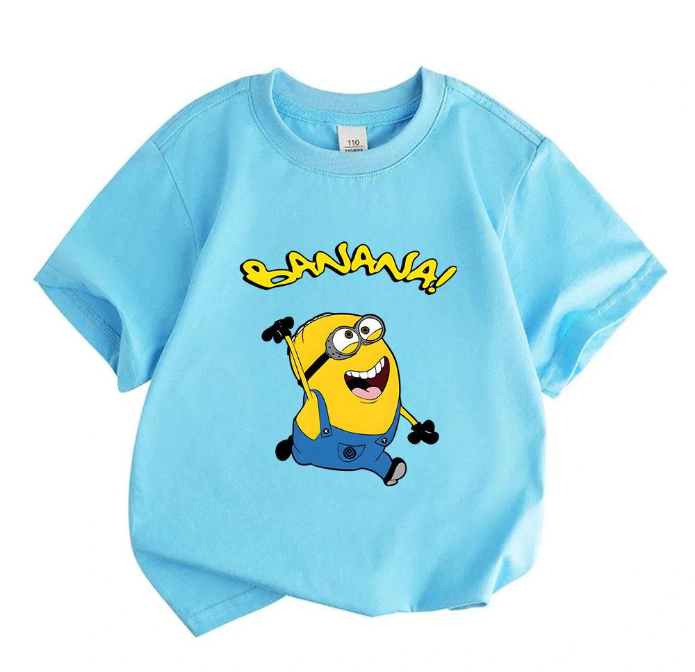 Kids Boys Girls 100% Cotton Crew Neck Short Sleeve T-Shirt, Cute Banana Character Print Casual Comfortable Lightweight Tee for Daily Wear, Outing and