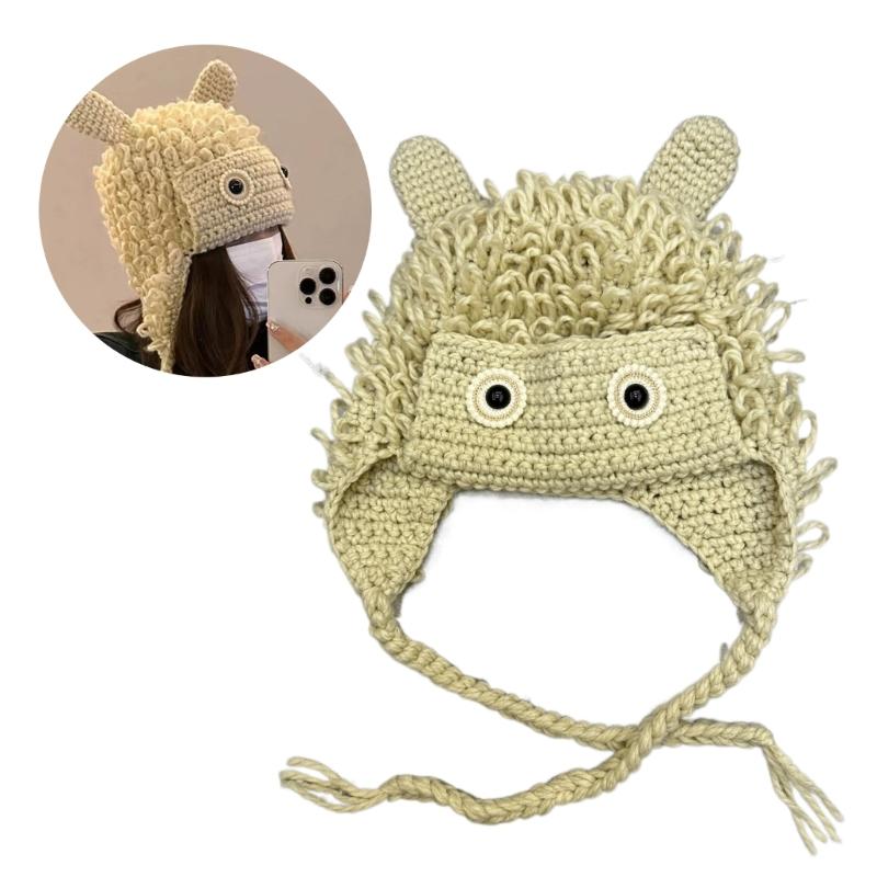 Winter Warm Knit Hat for Women Funny Monsters Hat Hooded Skull Hat Outdoor Activity Cap Windproof Headwear Pullover Hat