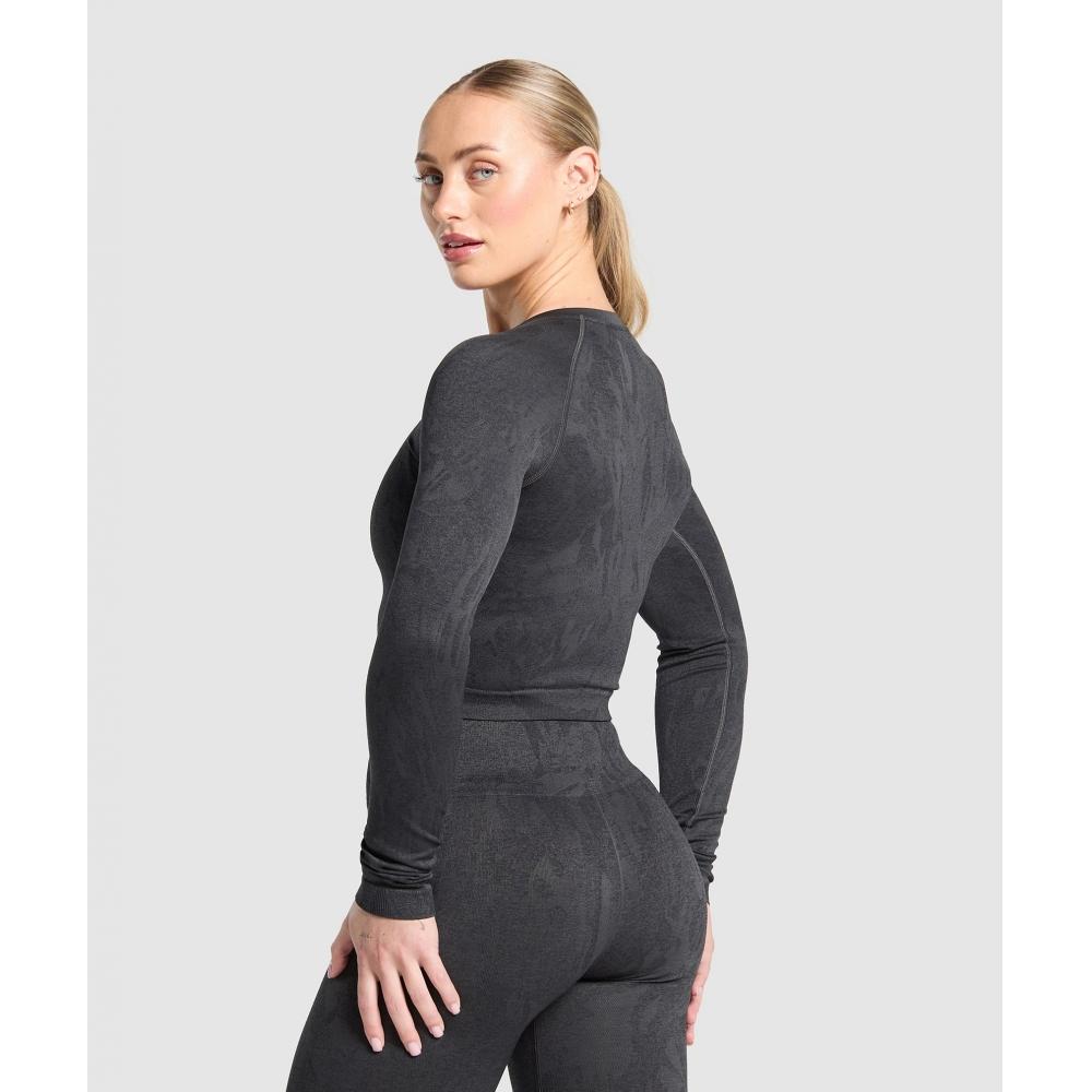 Gymshark Adapt Camo Seamless Long Sleeve Top Asphalt Grey Black B3b2l Gc8n
