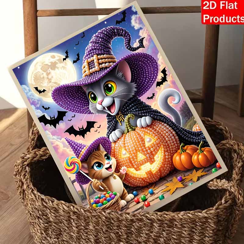 Halloween Pearl Painting Art Full Pearl Handmade Diy Home Decorations Cat Pumpkin Moon Bats