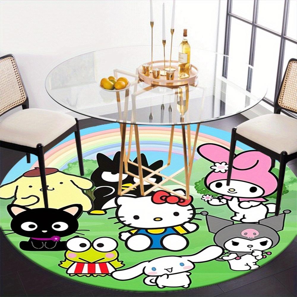 1pc Adorable Sanrio Family Printed Office Chair Carpet Round Rug Under The Table, Perfect for Living Room, Bedroom, Kitchen, Non-slip Floor Mat