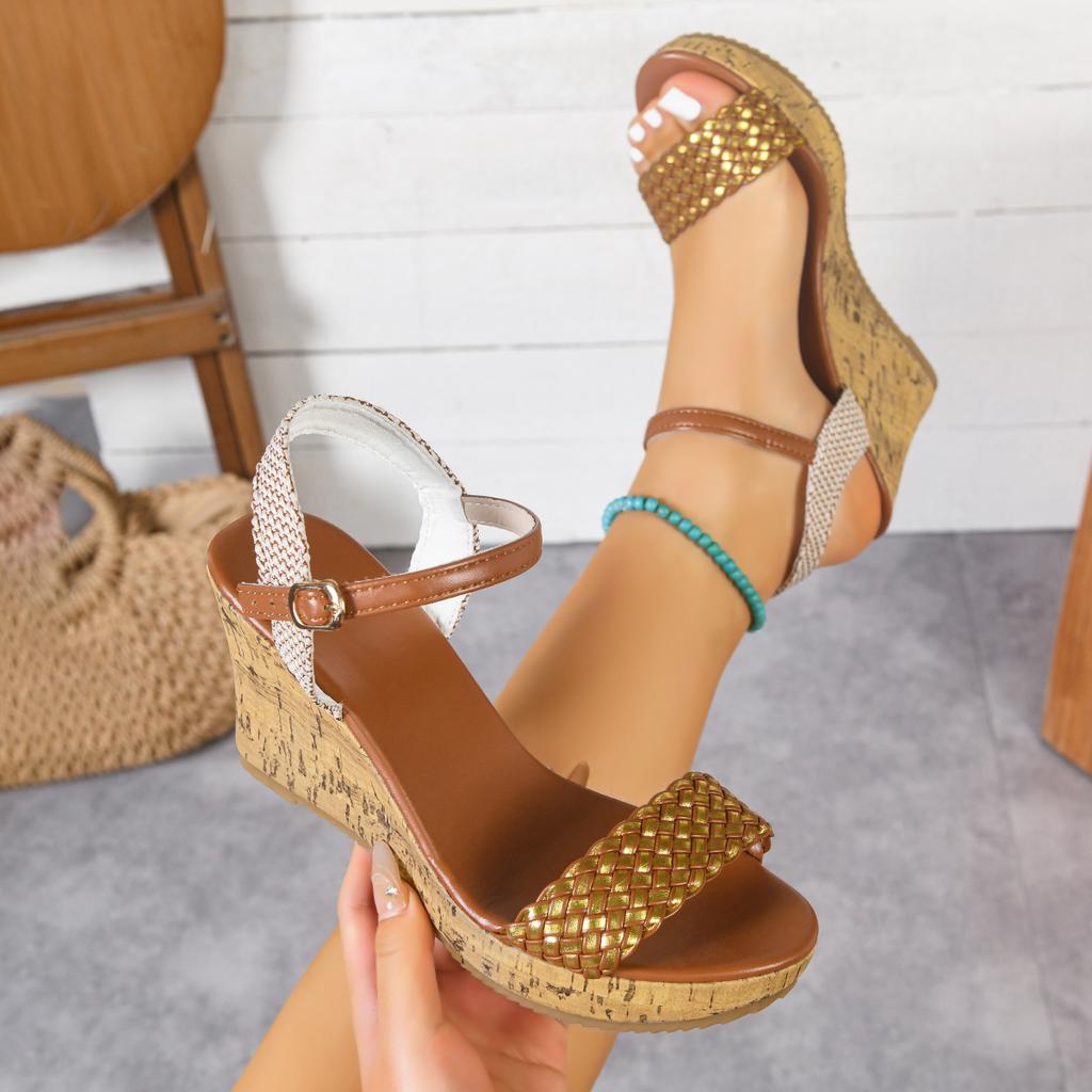 2026 New Women Wedges Sandals Platform Outdoor Dress Shoes Open Toe Buckle Strap Sandals Round Toe High Heels Shoes for Women