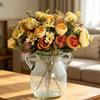 Retro Rouge Rose Beaded Floral Arrangement: Pastoral Home Decor Scene with Simulated Flowers