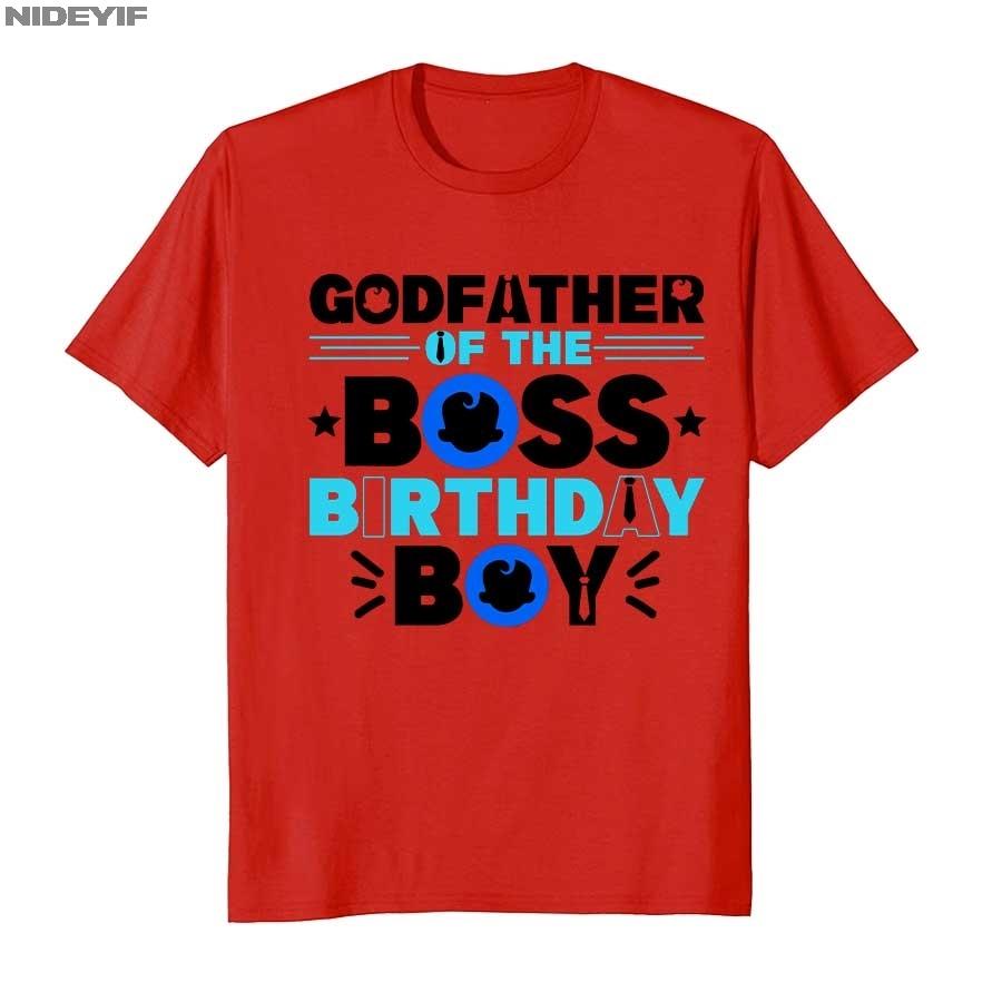 Godfather of The Boss Birthday Boy Baby Decor Family Matchin T-shirt For Men Women 100% Cotton T Shirts Short Sleeve Tops 1027-2