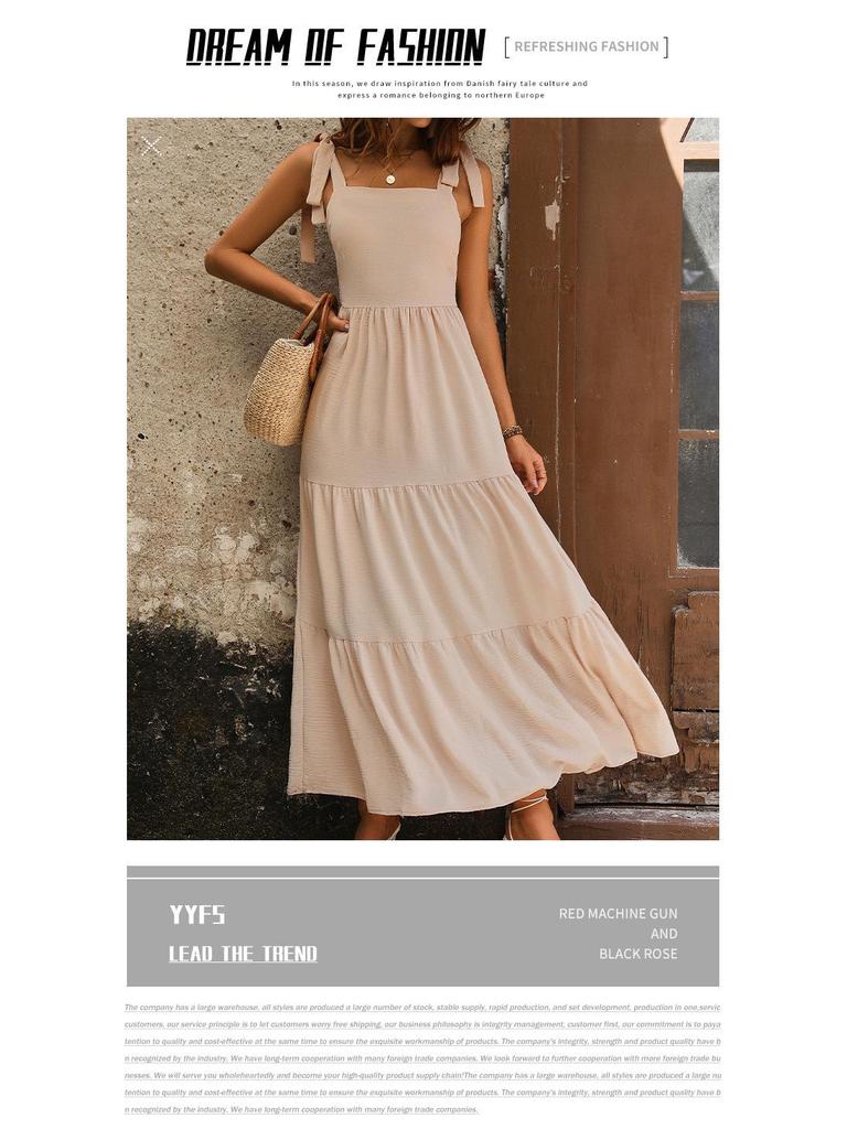 Summer Women's Solid Backless Spaghetti Strap Long Dress