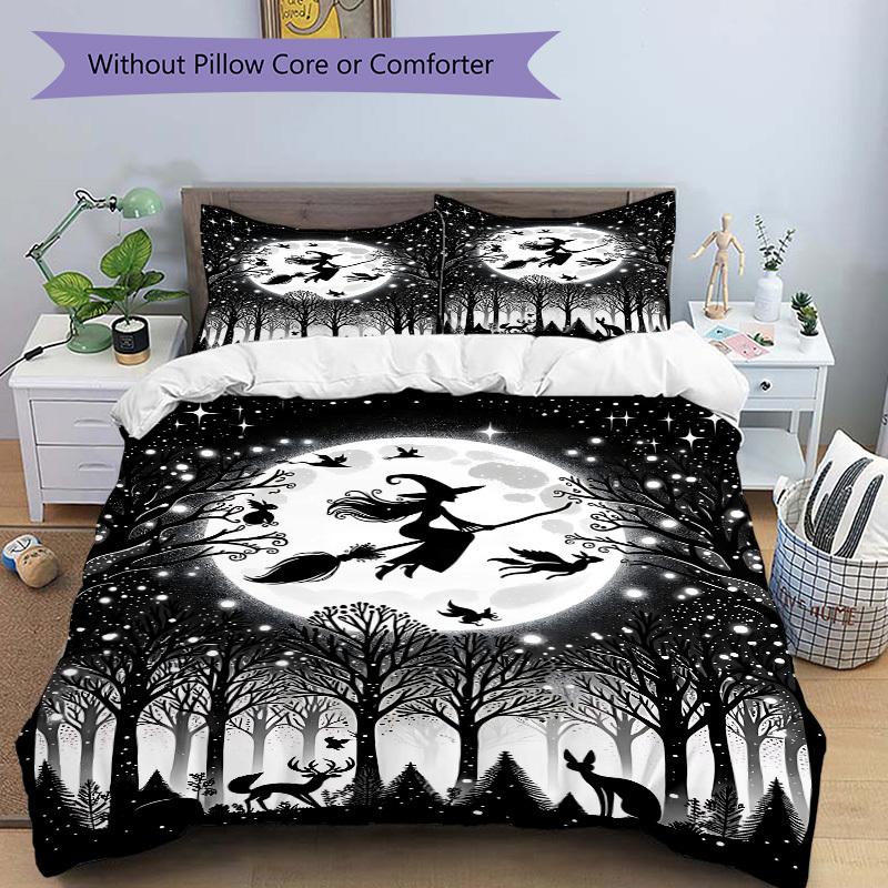 3pc Moonlit Witch Cover Set - 1 Quilt Cover + 2 Pillowcases, All Seasons Bedroom Setting, Perfect for Home010