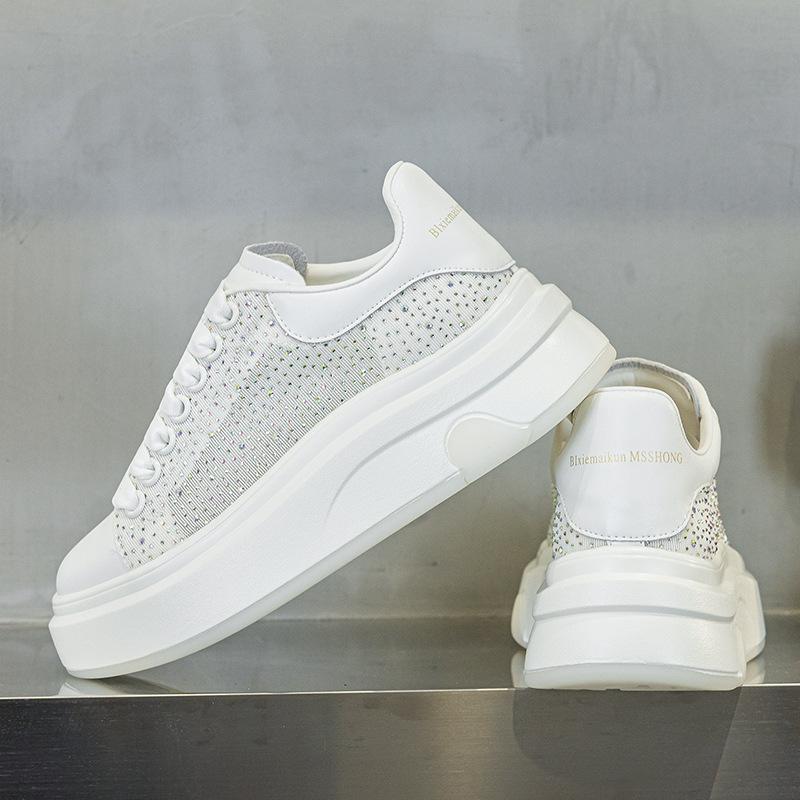 Thick-soled heightening love women's summer new rhinestone fashion breathable mesh casual shoes