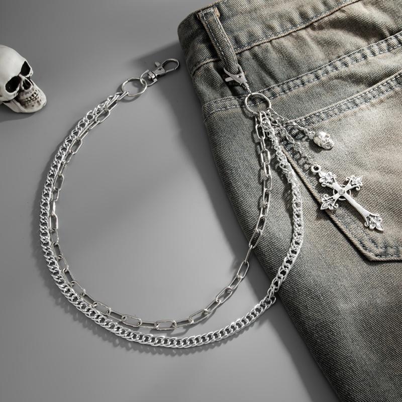 Fashion Punk Metal Pants Chain Hip Hop Waist Chains Cross Skull Pendant Jeans Belts For Men Women Accessories Gifts